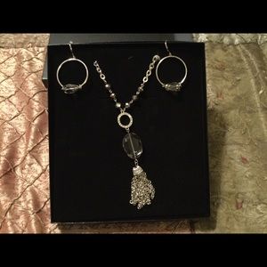 Silver  and Smokey stone necklace and earrings